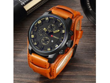 Relógio Curren 8225 Social Luxo Esportivo Top Couro Promoção - Amarelo