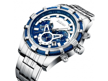 BIDEN 0117 - Relógio de Luxo de Pulseira de Aço Inoxidável Impermeável - Azul