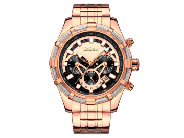 BIDEN 0117 - Relógio de Luxo de Pulseira de Aço Inoxidável Impermeável - Dourado 