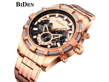 BIDEN 0117 - Relógio de Luxo de Pulseira de Aço Inoxidável Impermeável - Dourado