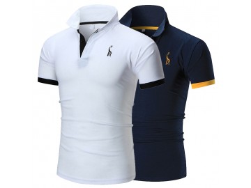 Kit 2 Camisas Polos Animals Masculinas - Azul/Branco 