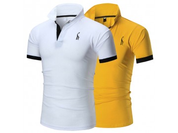 Kit 2 Camisas Polos Animals Masculinas - Branco/Amarelo 