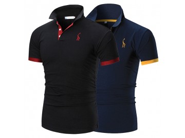 Kit 2 Camisas Polos Animals Masculinas - Preto/Azul 