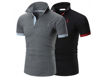 Kit 2 Camisas Polos Animals Masculinas - Cinza/Preto 